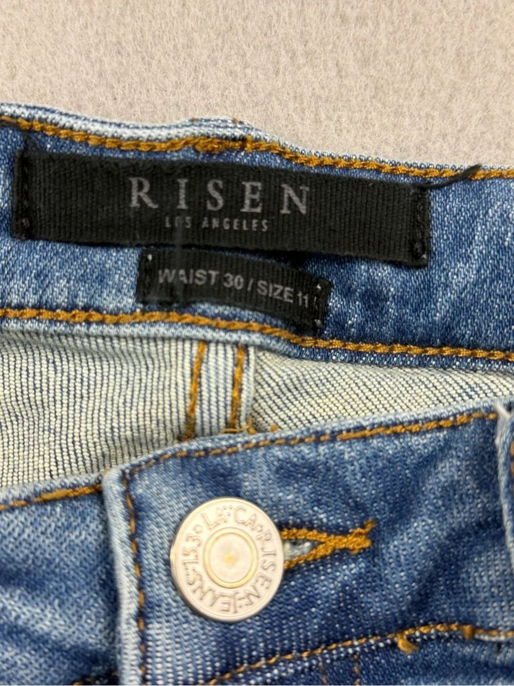 Risen Flare Jeans Womens Size 11 Distressed with Button Fly Y2K - Picture 5 of 11